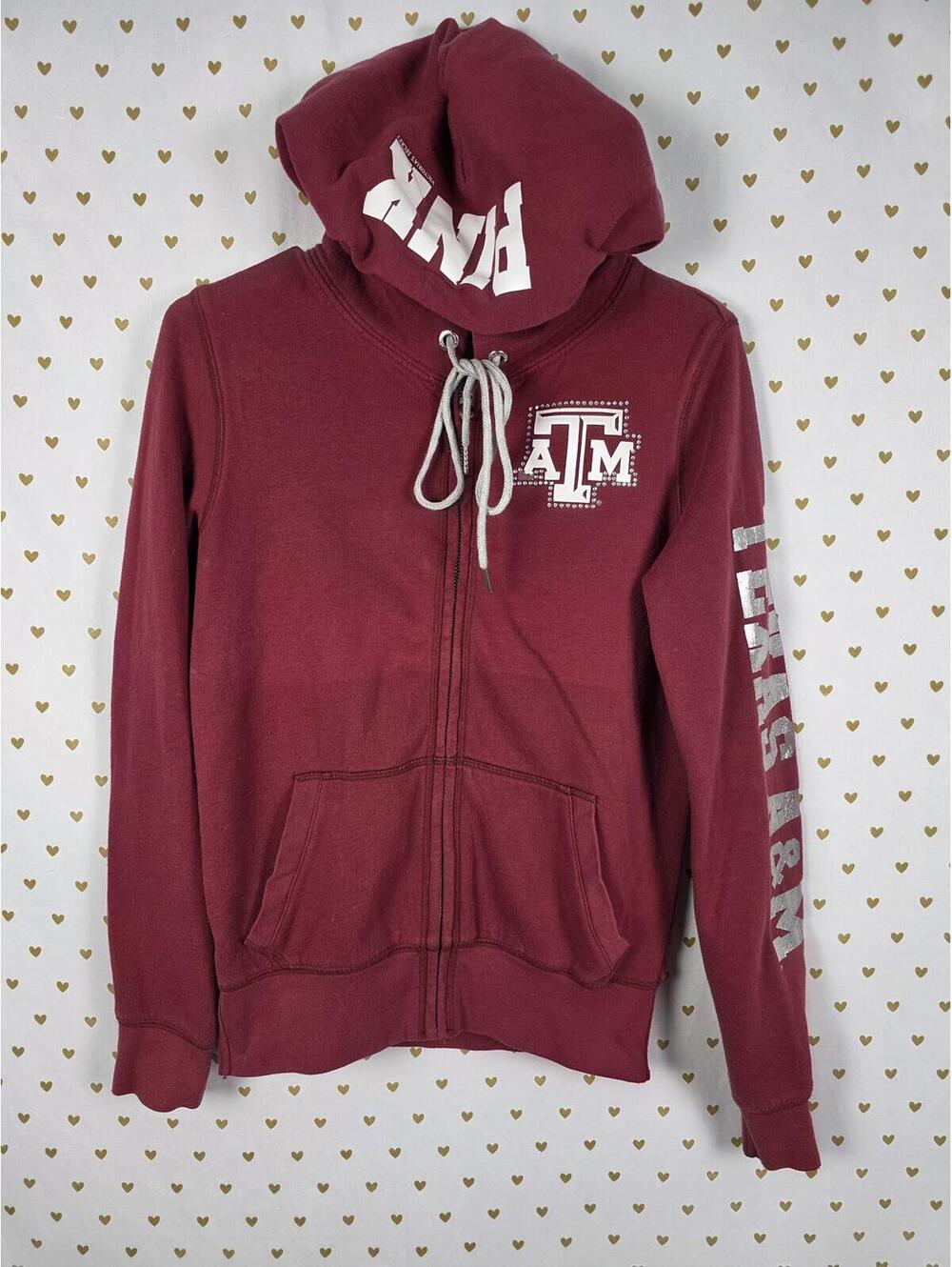 Victorias Secret Pink Texas A&M Aggies College Full zip Hoodie jacket SMALL - Picture 2 of 7
